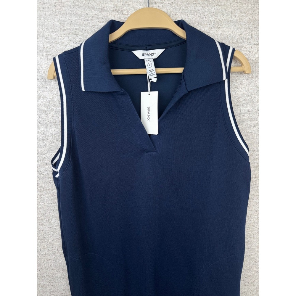 SPANX AirPique Sleeveless Polo Dress S Navy Golf Tennis Athleisure Pockets NWT - Picture 4 of 7